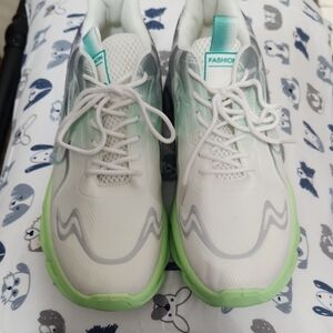 White and Green Fashion Sneakers